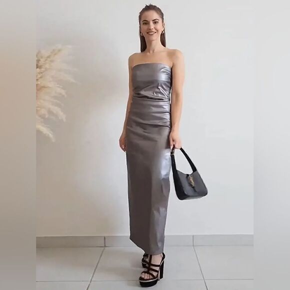 ZARA STRAPLESS METALLIC DRESS STEEL - Picture 5 of 11
